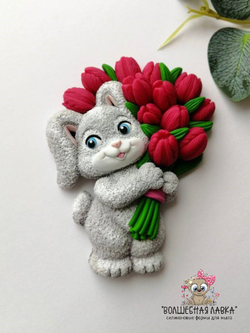 Силиконовая форма Зайчик с цветами