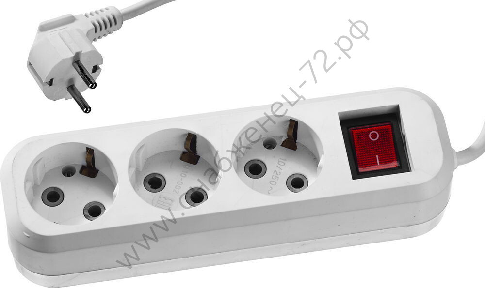 СИБИН У-30В, ПВС 3х0.75 3гн. 3м выключатель 2200Вт, Бытовой удлинитель (55036-3)