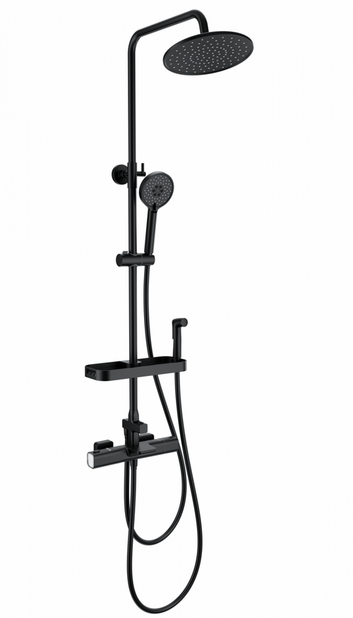 Душевая система с термостатом WONZON & WOGHAND Plate, Черный матовый (WW-C3017-A1-MB)