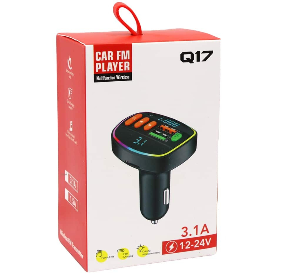 Автомобильный FM-трансмиттер Q17 Bluetooth (черный) LED