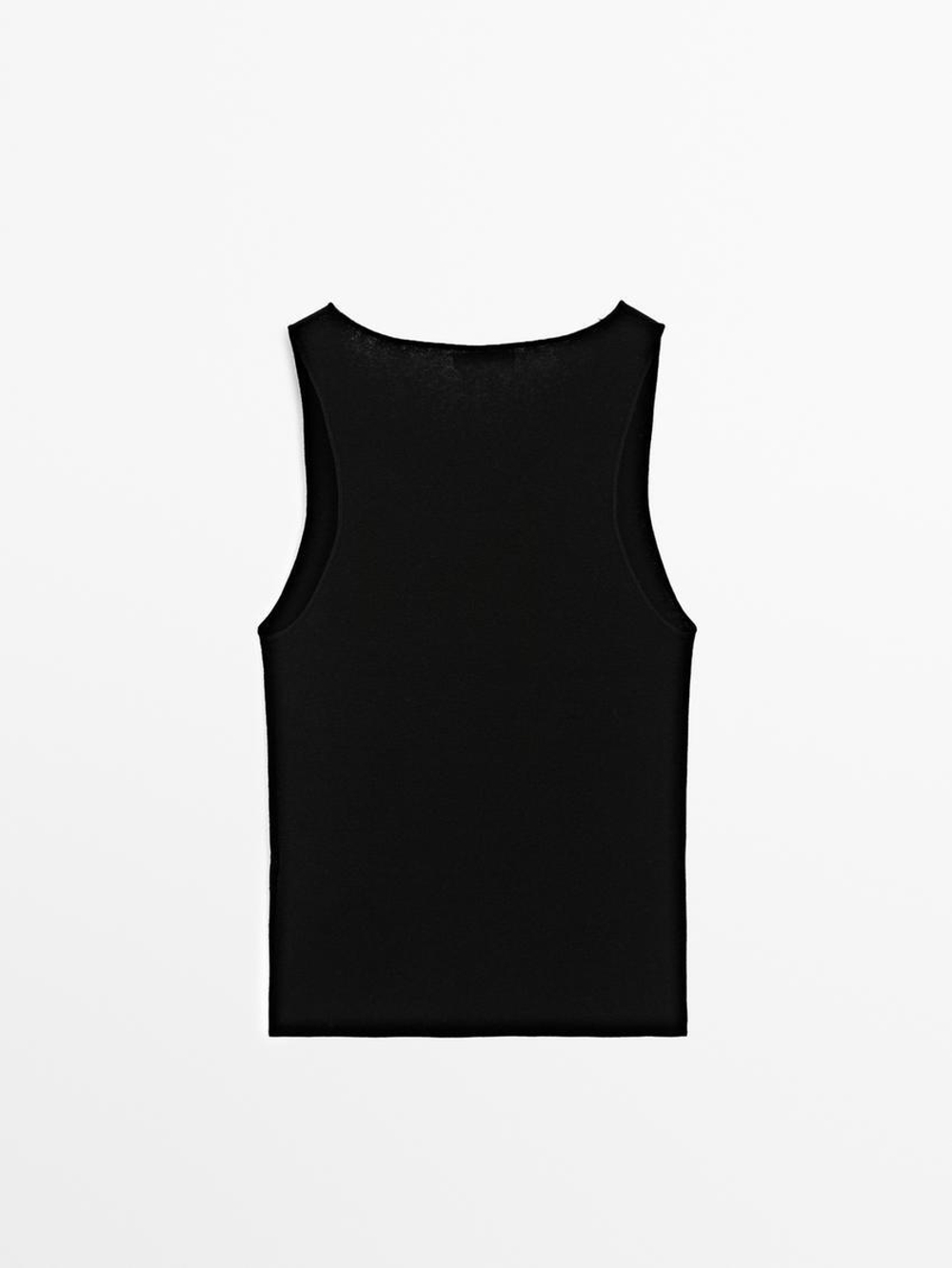 Massimo Dutti Топ из хлопкового трикотажа, черный