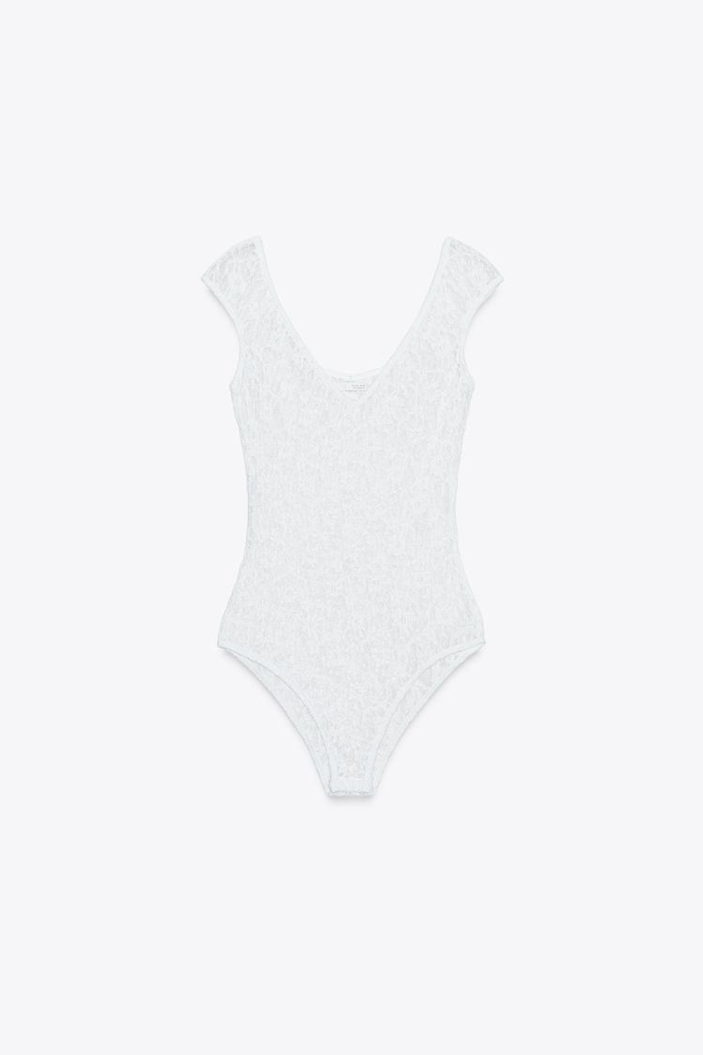 ZARA БОДИ ИЗ КРУЖЕВА, ЖЕЛТОВАТО-БЕЛЫЙ