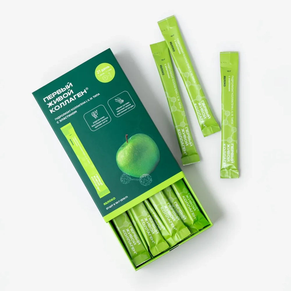 ЖИВОЙ КОЛЛАГЕН в стиках со вкусом ЯБЛОКО