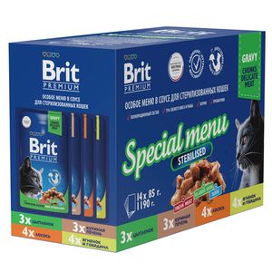 Набор паучей Brit Premium для стерилизованных кошек, Особое меню в соусе, 14 шт х 85г