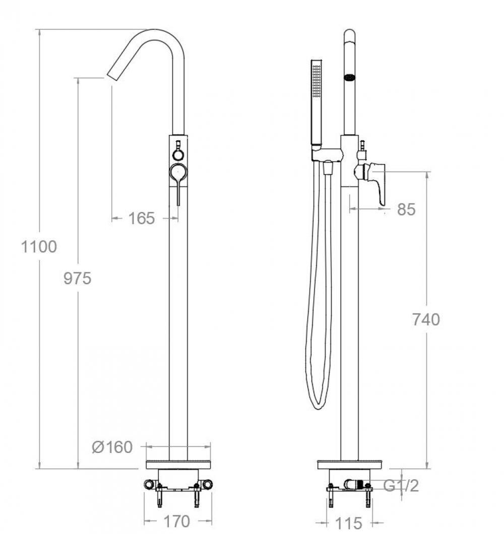 Напольный смеситель для ванны с душевым комплектом ADAGIO 918503DOC золото