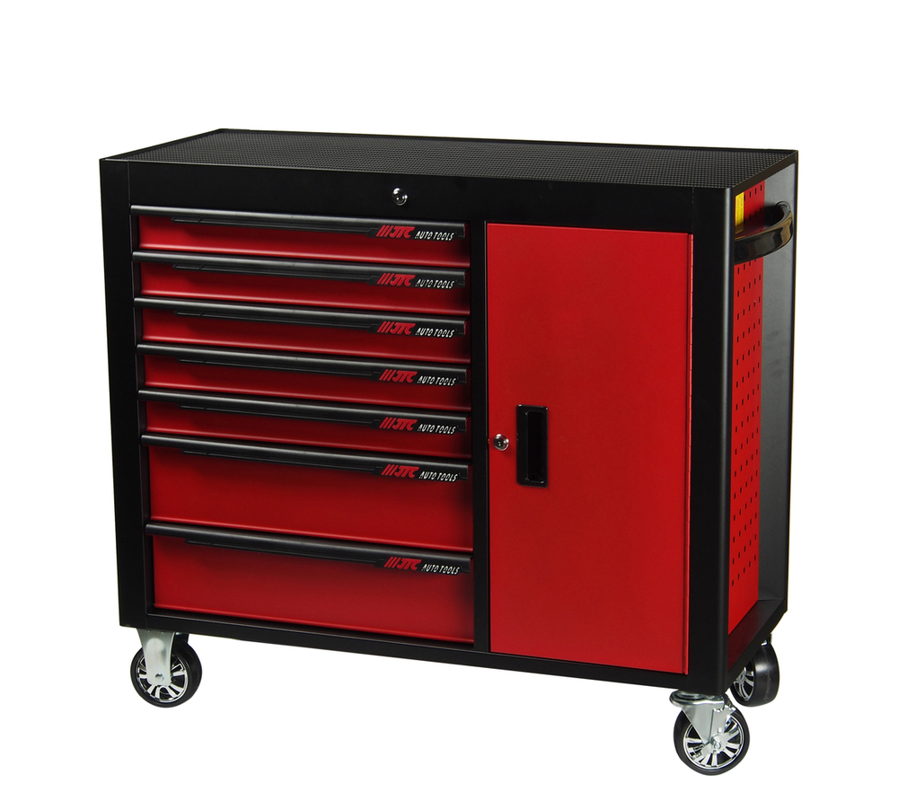 Тележка инструментальная 7 секций красная с боковым ящиком JTC