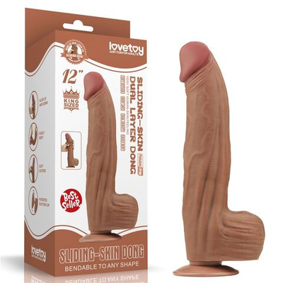 Коричневый фаллоимитатор 12 King Sized Sliding Skin Dual Layer Dong - 31 см. (Цвет: коричневый)