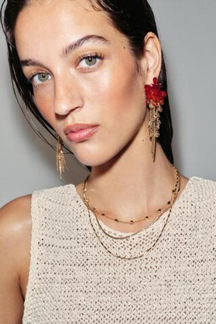 ZARA СЕРЬГИ С КРИСТАЛЛАМИ И БАХРОМОЙ, КРАСНЫЙ