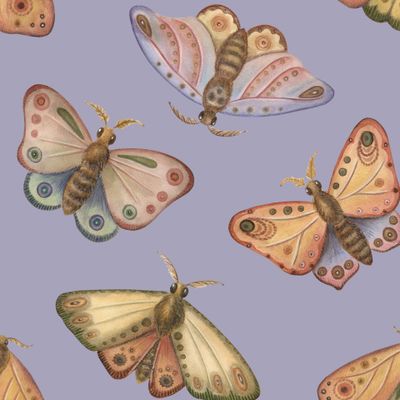 Фантазийные бабочки, сиреневый фон