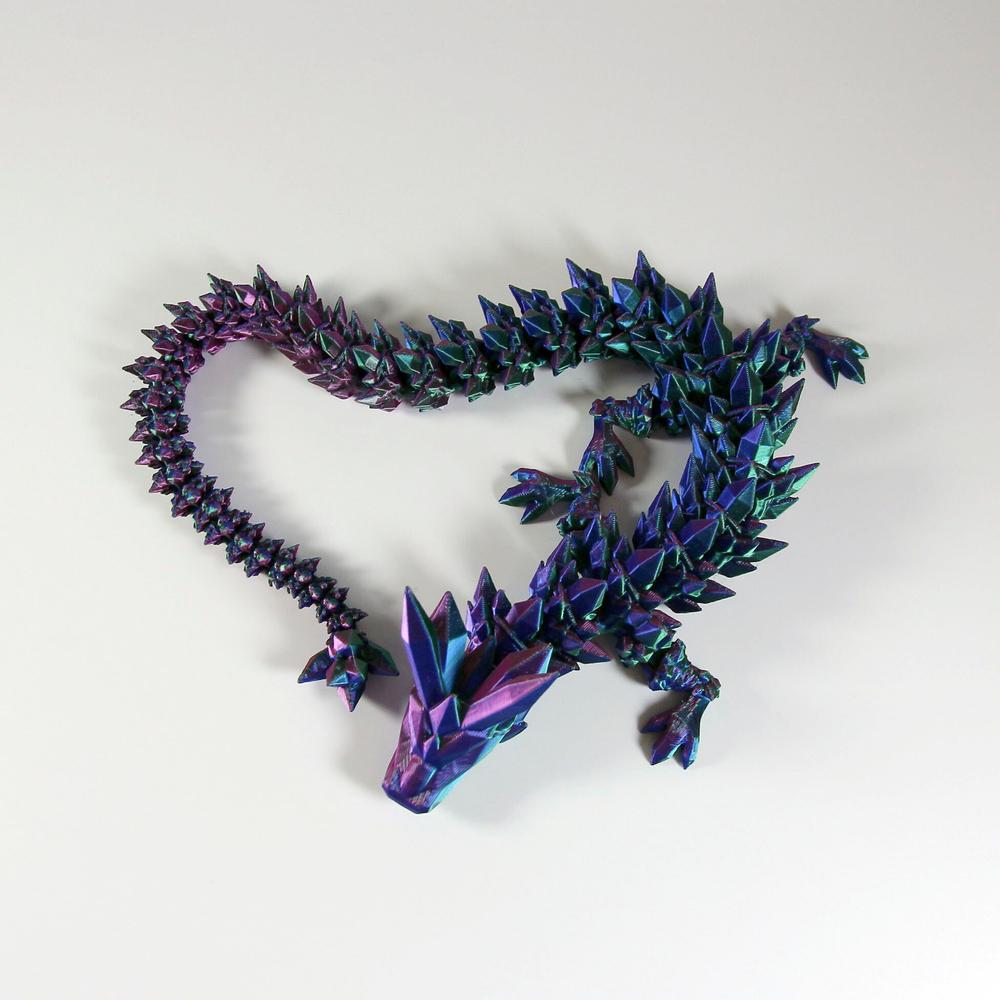 Кристальный дракон подвижный 3D печать, красно-сине-зеленый