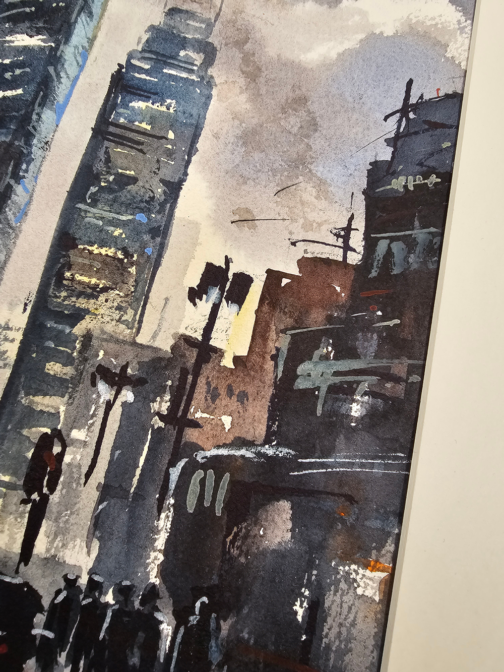 Картина авторская акварельная в паспарту 30х40 см на стену для интерьера "Урбанистический пейзаж"