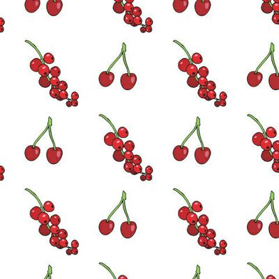 вишня и красная смородина на белом фоне