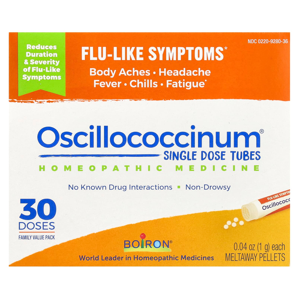 Boiron, Oscillococcinum, средство для облегчения симптомов гриппа, для особ старше 2 лет, 30 быстрорастворимых гранул по 1,13 г (0,04 унции)