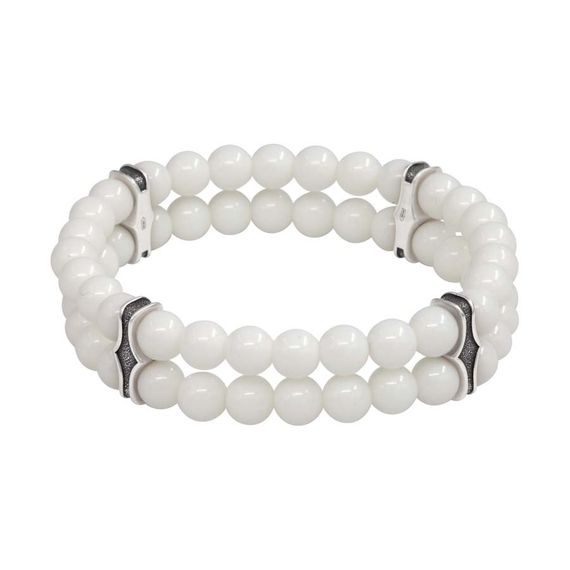 Двойной браслет из керамических бусин 6 мм с шармами из мельхиора, фото 2