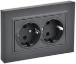 BRITE Розетка 2-местная с заземлением с защитными шторками плоская 16А в сборе РСшПл12-3-БрГ графит IEK