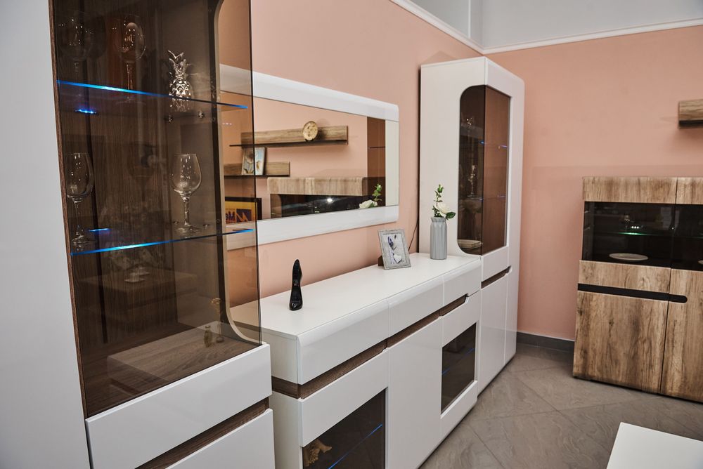 Коллекция Ультра Зеркало к комоду витрина Белый/Белый гл. (набор)