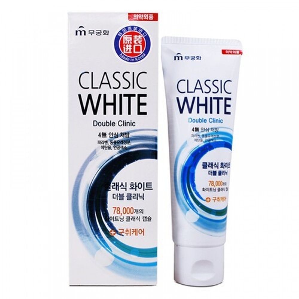 Mukunghwa Паста зубная отбеливающая с аромат мяты и ментола - Classic white double clinic, 110г