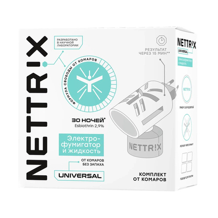 Средство от комаров Nettrix Universal, 30 ночей, комплект, жидкость 29 мл + фумигатор