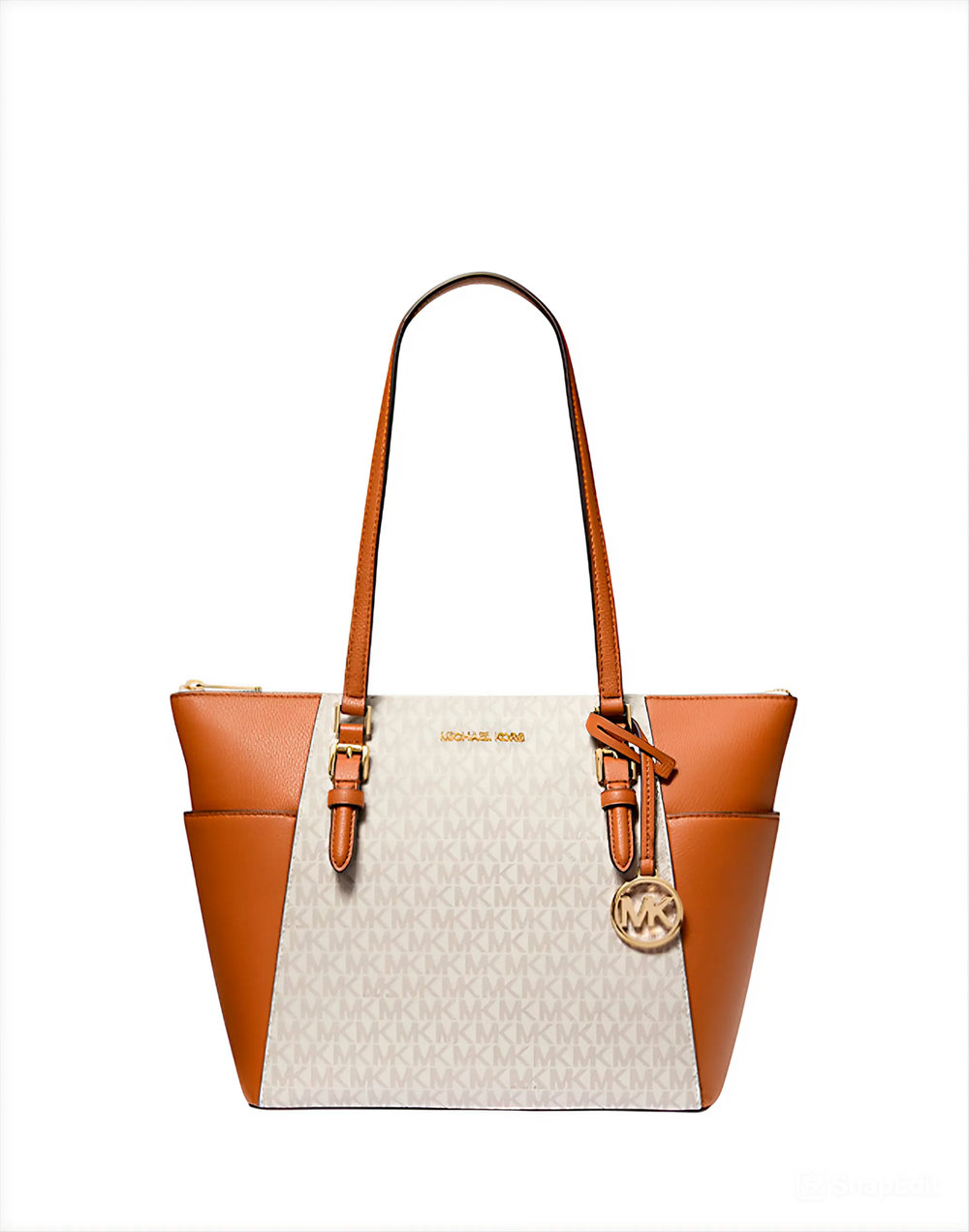 Шоппер Michael Kors Charlotte Large Logo and Leather Top-Zip | Бежевый с песочным