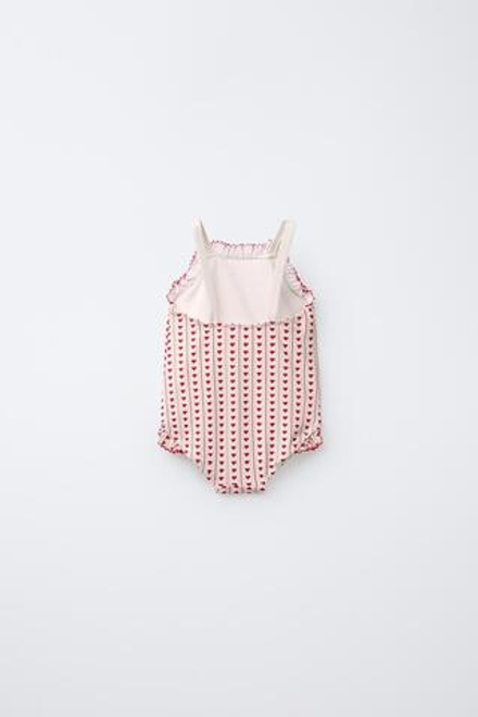 ZARA КУПАЛЬНИК С ПРИНТОМ «СЕРДЦА», КРАСНЫЙ