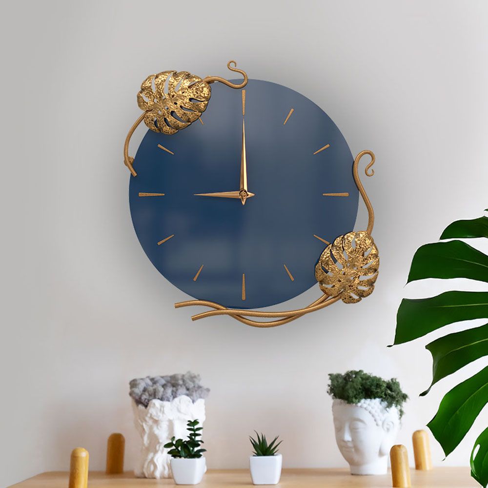 Часы настенные Monstera Deliciosa (Монстера) Колор Королевский синий Амбер