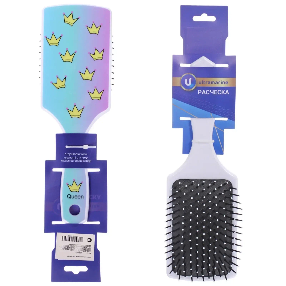 Расческа массажная прямоугольная форма «КОЛЛЕКЦИЯ ИМАНИ - СИЦИЛИЯ», принт золотые короны, 22*7см (Блистер Ultramarin и пакет)