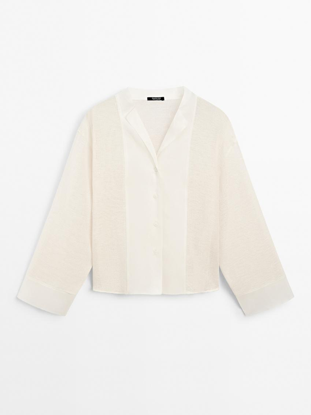 Massimo Dutti Блуза из смесового хлопка с деталью из ткани, бежевый