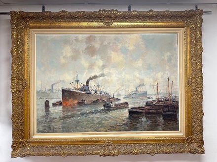 Картина " Пароходы в порту"