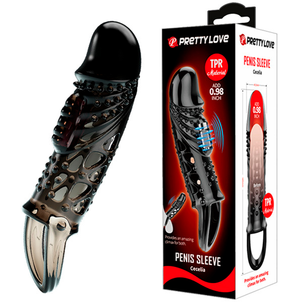 Черная насадка 18,5см с вибрацией Pretty Love Cecelia BI-026242-1