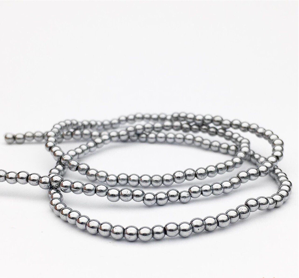гшг3-с Гематит шар 3мм гладкий, серебро, 19см