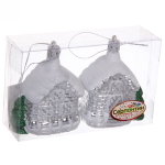 Елочные игрушки «Домик в лесу» 7 см (набор 2 шт), Серебро
