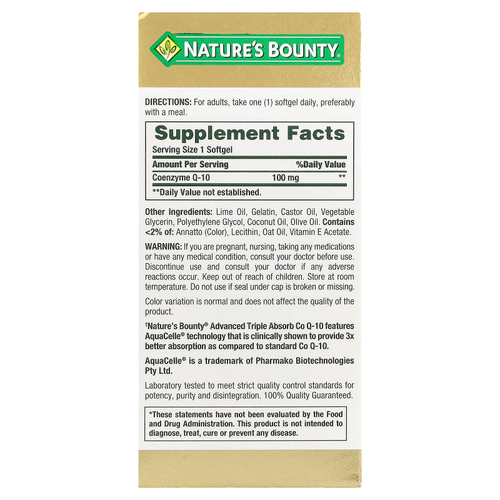 Nature's Bounty, Advanced Triple Absorb CoQ-10, 90 мягких таблеток с быстрым высвобождением (100 мг в каждой капсуле)