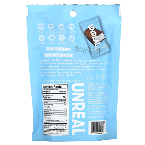 Unreal, Кокосовые батончики из темного шоколада, 120 г (4,2 унции)