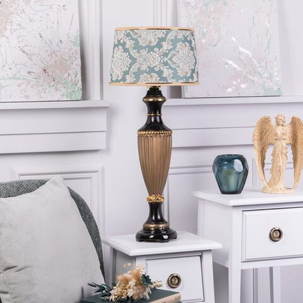 Настольная лампа Ваза Ребристая Бронза с абажуром Тюссо Vatican (Ватикан) Аквамарин