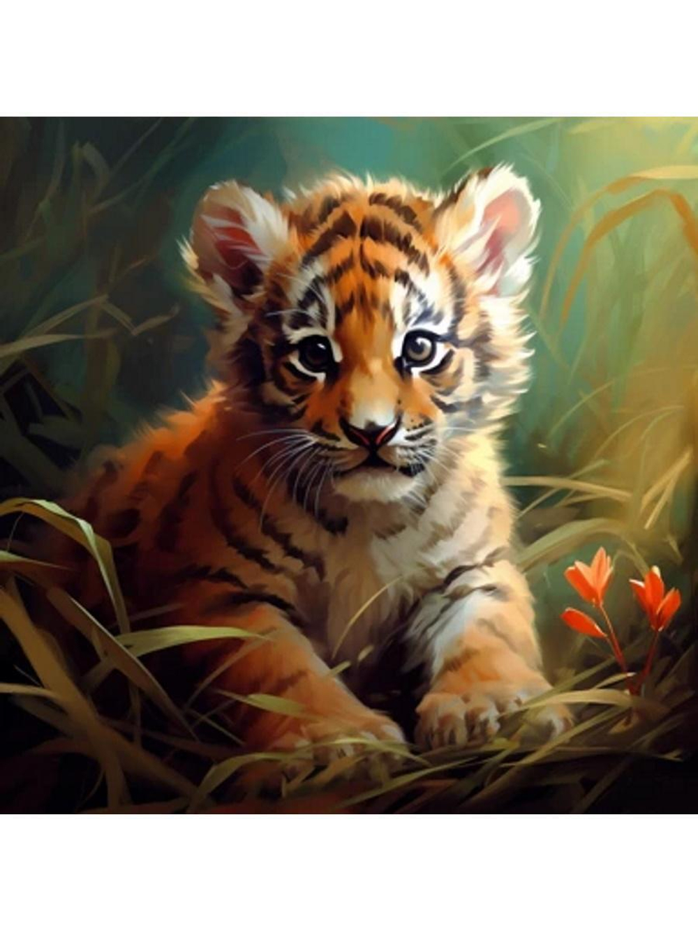 Картина по номерам 30х30см. "Малыши. Тигрёнок на охоте" 20цв. коробка (арт. Х-6333)