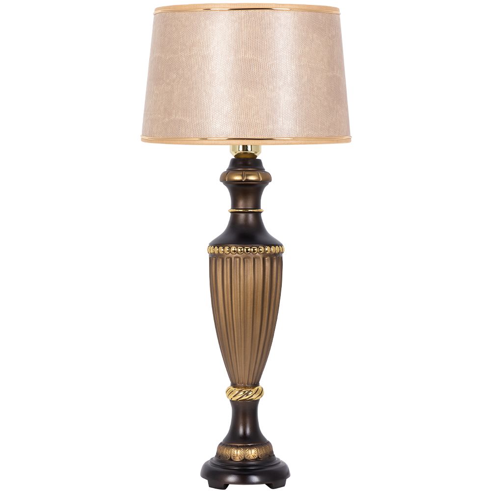 Настольная лампа Ваза Ребристая Бронза с абажуром Тюссо Игуана Беж