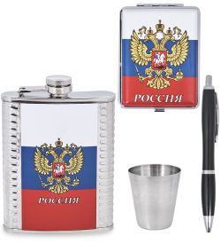 GT-81 Подарочный н-р фляжка с аксессуарами «Герб России» 250 мл