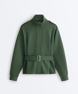 Oysho Куртка с поясом, зеленый