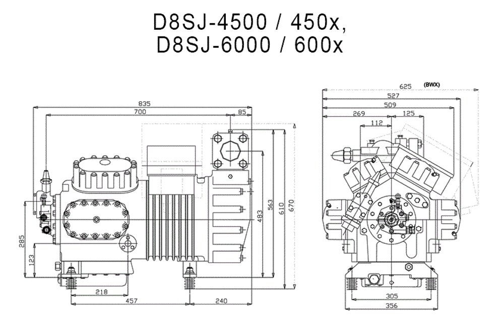 Поршневой полугерметичный компрессор Copeland D8sj-450X с мощностью 45 л.с.