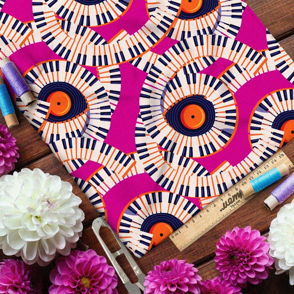 Ткань штапель узор из рояльных клавиш