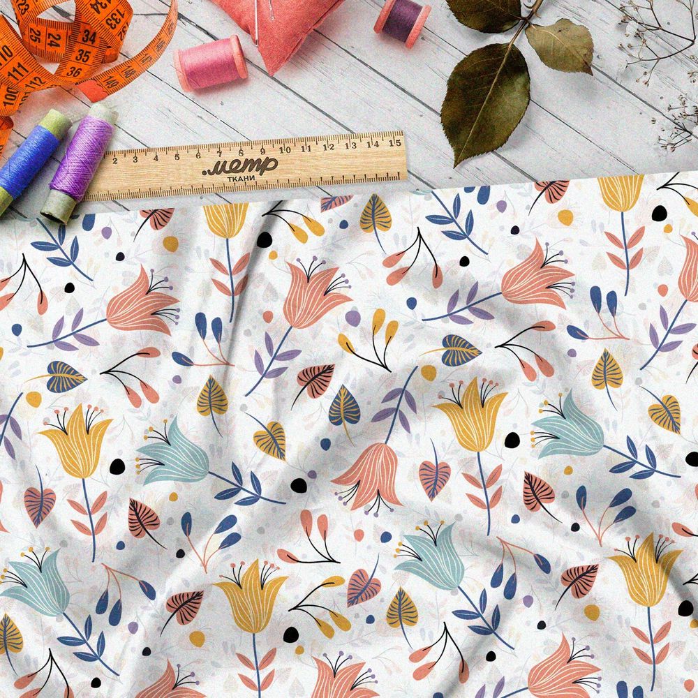 Ткань ниагара пастельные колокольчики на белом фоне