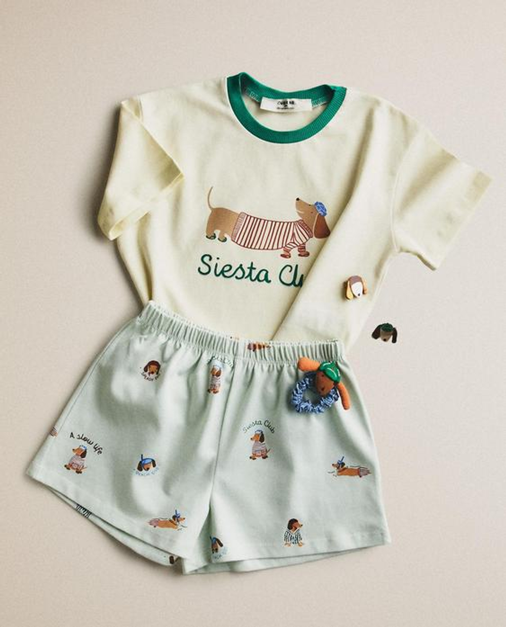 ZARA HOME ДЕТСКАЯ ПИЖАМА С СОБАЧКАМИ, ЭКРЮ/ЗЕЛЕНЫЙ