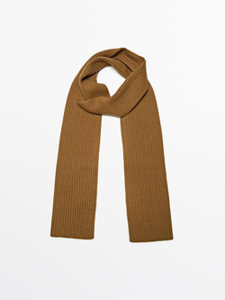 Massimo Dutti Тонкий шарф из ткани в рубчик, горчично-желтый