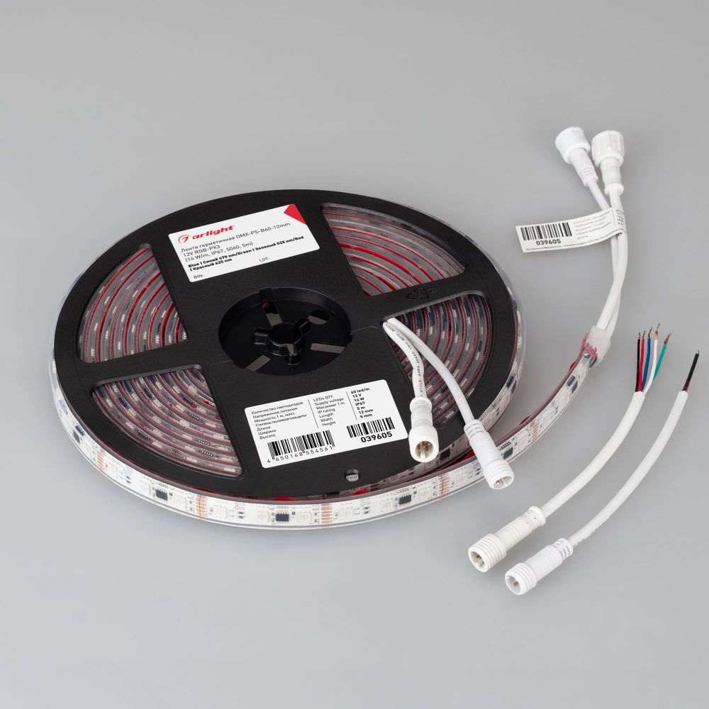 Светодиодная лента герметичная DMX-PS-B60-12mm 12V RGB-PX3 (14 W/m, IP67, 5060, 5m) (Arlight, -) 039605