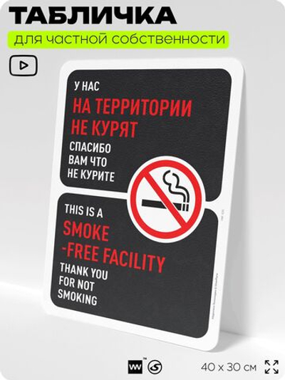 Табличка для частной территории "На территории не курят", на дом, для участка, для подъезда, организаций, предупреждающая, 40х30 см, Silver Plane x Айдентика Технолоджи