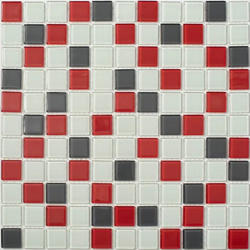 Мозаичная стеклянная S-455 Crystal глянцевая гладкая белый серый красный