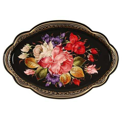 Жостовский поднос декоративный, размер 32х22 см (A11), металлический