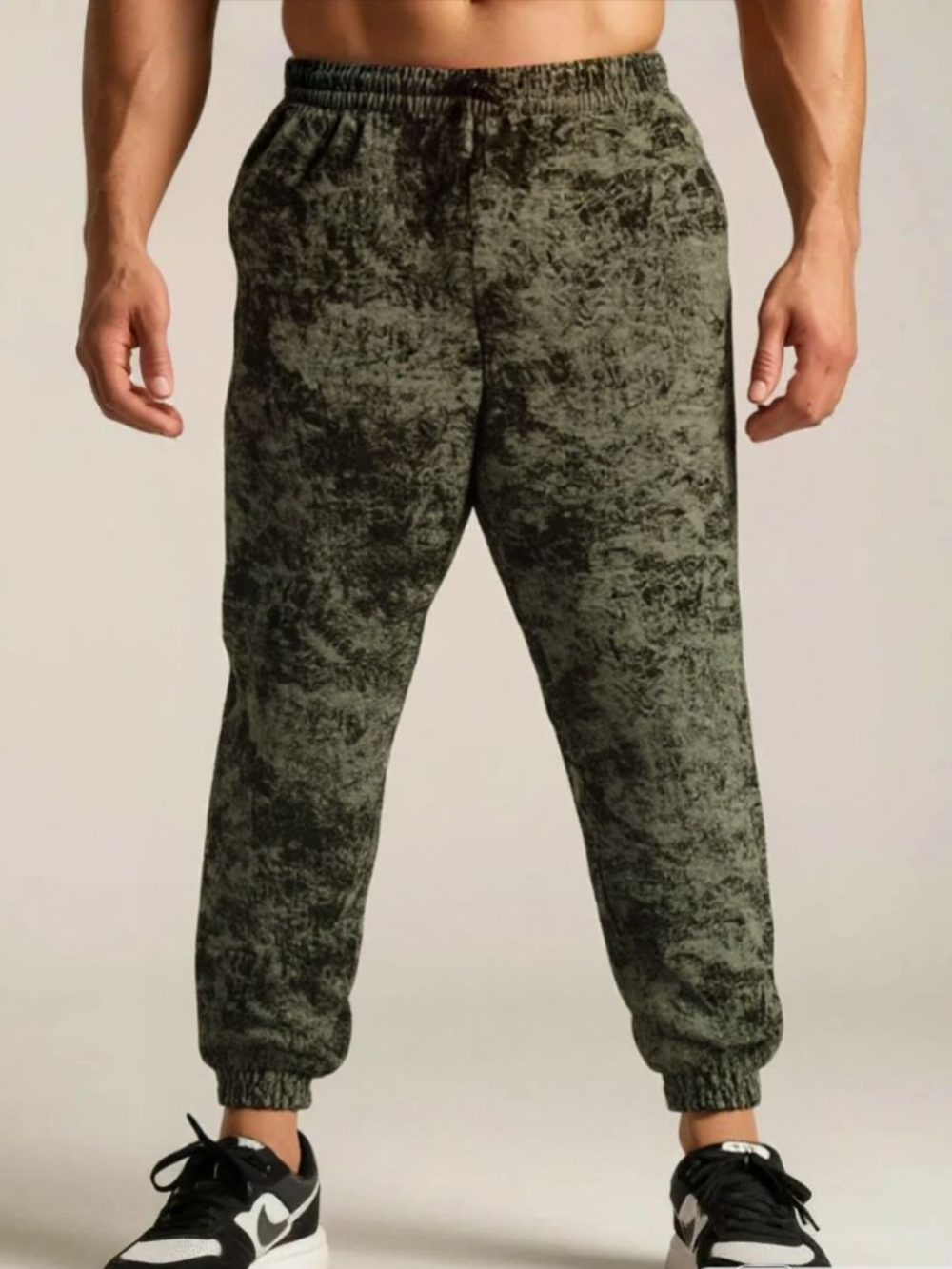 30533 Брюки-джоггеры футер 2-х нитка хаки мрамор (54)