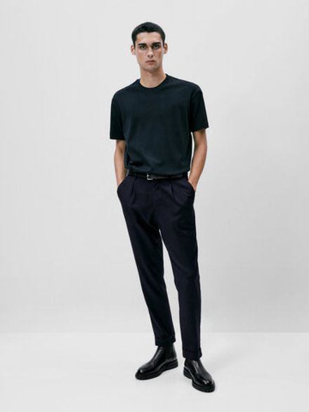 Massimo Dutti ФУТБОЛКА С КРУГЛЫМ ВЫРЕЗОМ, ЧЕРНЫЙ