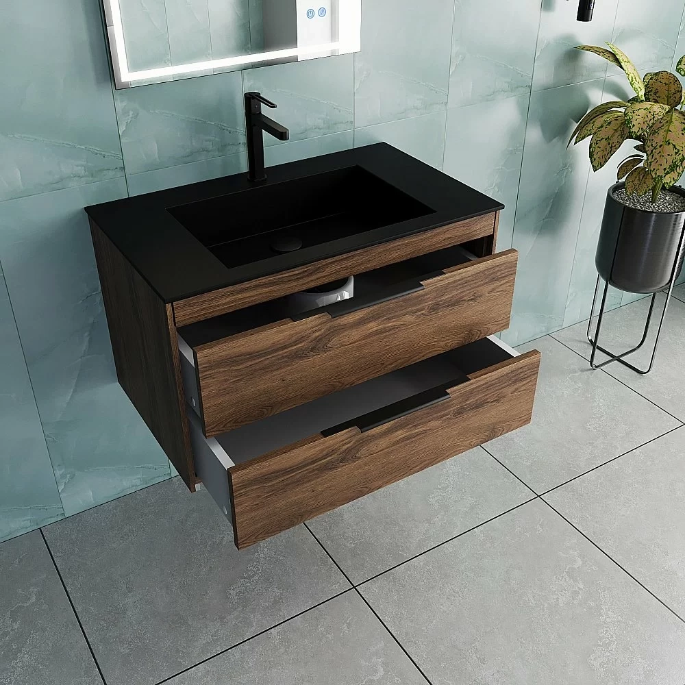 Тумба с раковиной Vincea Chiara 2D 80 VMC-2C2800CO/VCB-13800B тёмный дуб/раковина черная